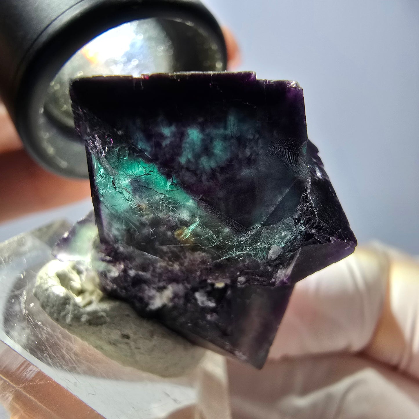Phantom Fluorit Würfel Stufe, parkettiert grün lila Okorusu, Namibia 35*28*27mm
