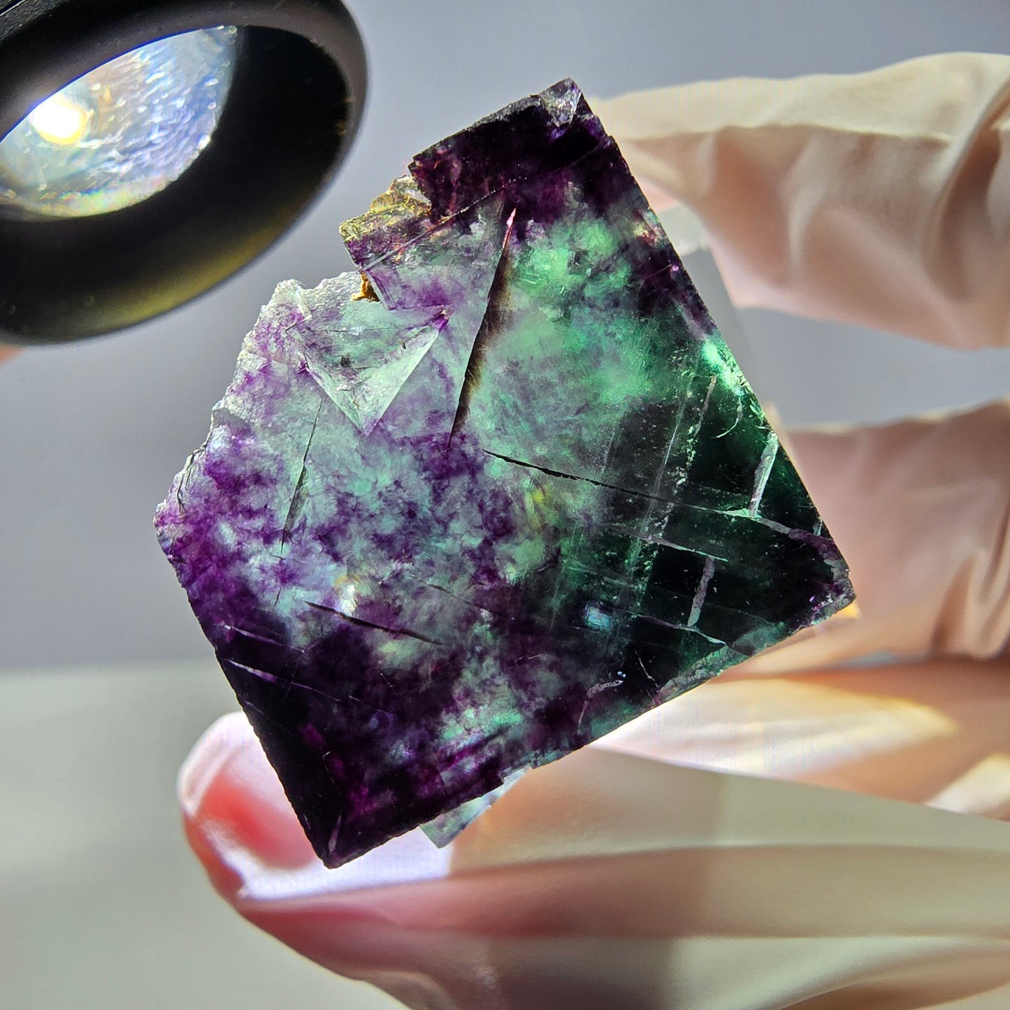 Rare cube de fluorite fantôme parqueté vert violet Okorusu Namibie 24*24*24mm