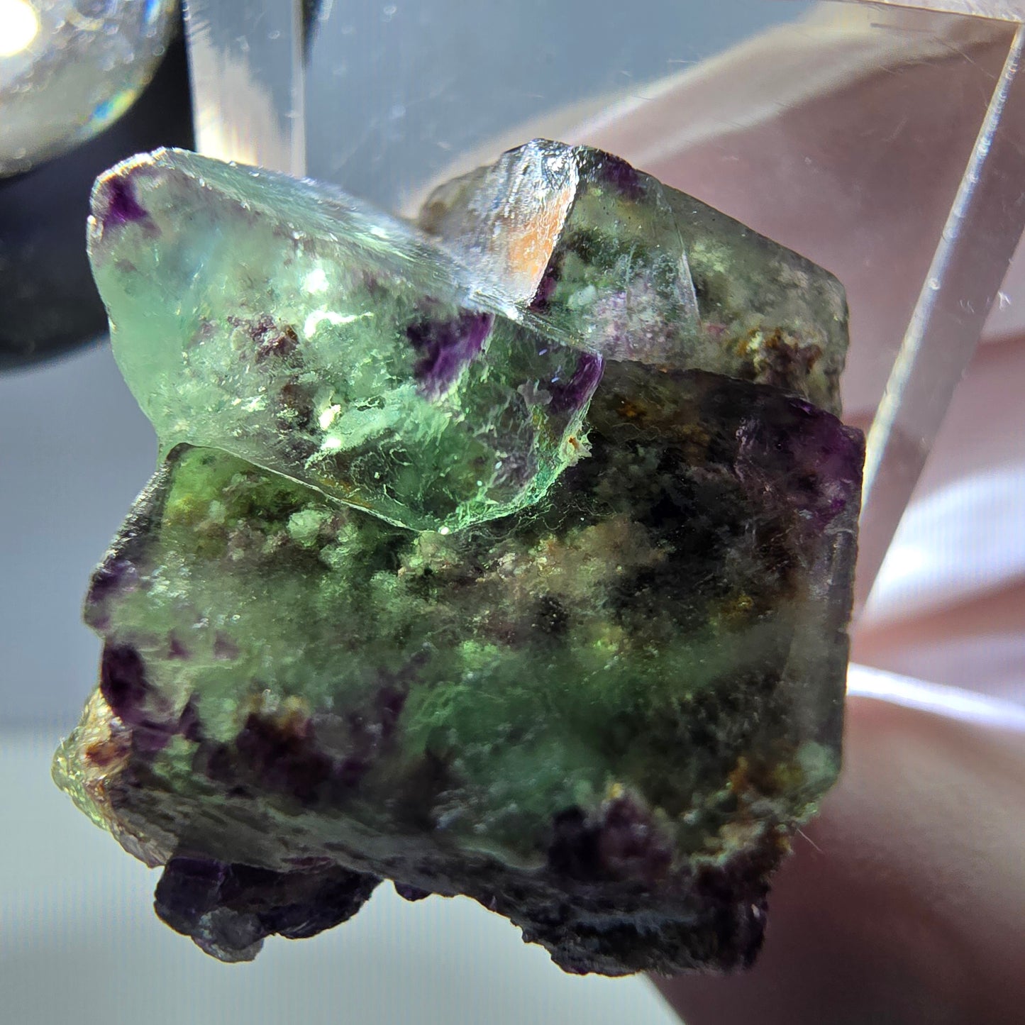 Spécimen de cube de fluorite fantôme, vert violet, Okorusu, Namibie, 24 x 20 x 20 mm