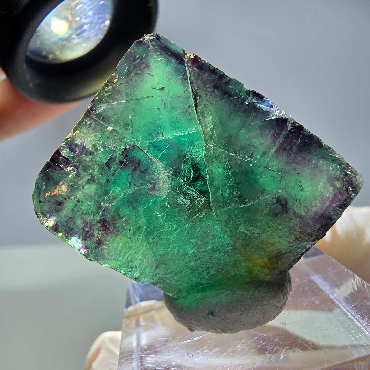Rare cube de fluorite fantôme parqueté vert violet Okorusu Namibie 28*24*13mm