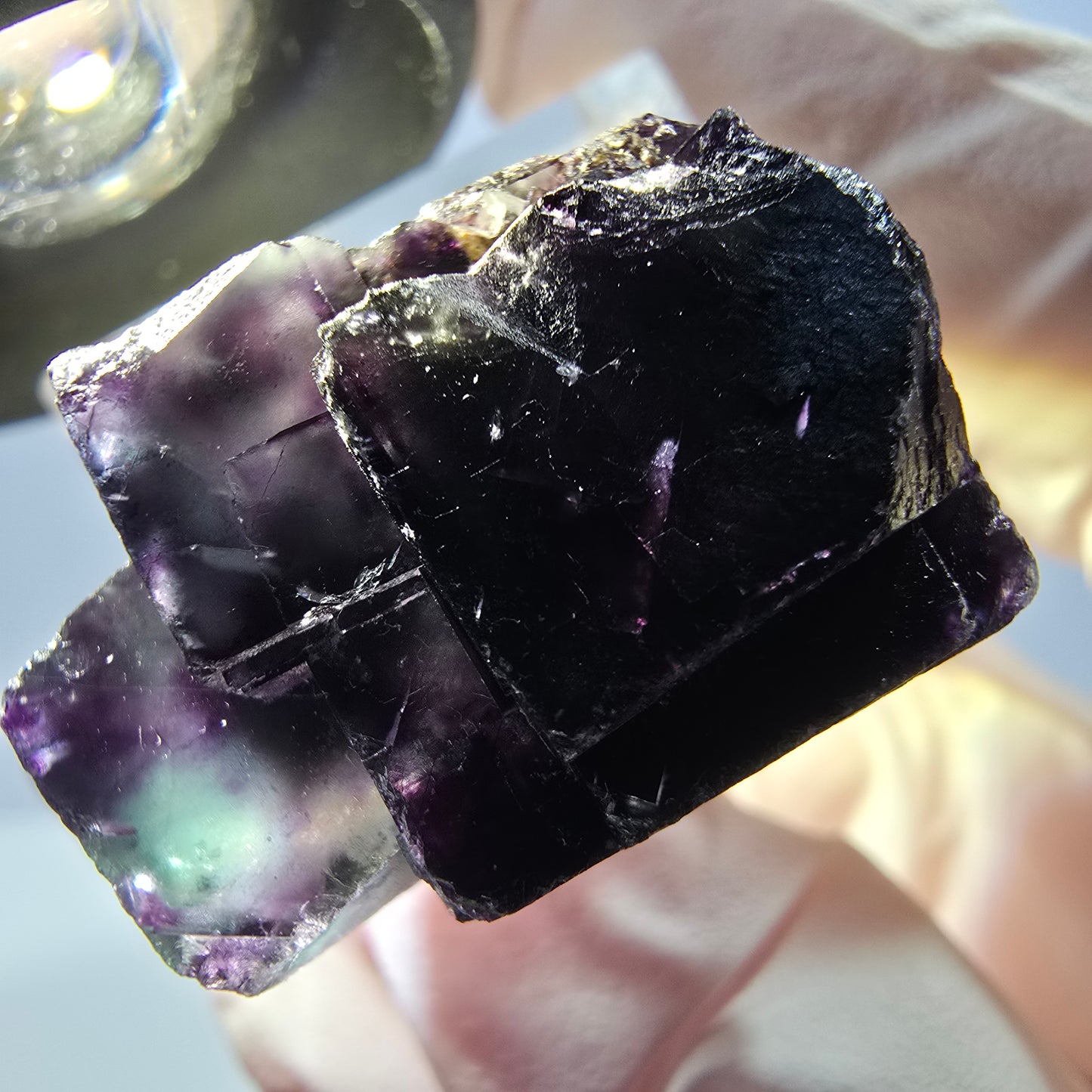Spécimen de cube de fluorite fantôme, parqueté vert violet Okorusu, Namibie 27*23*17 mm