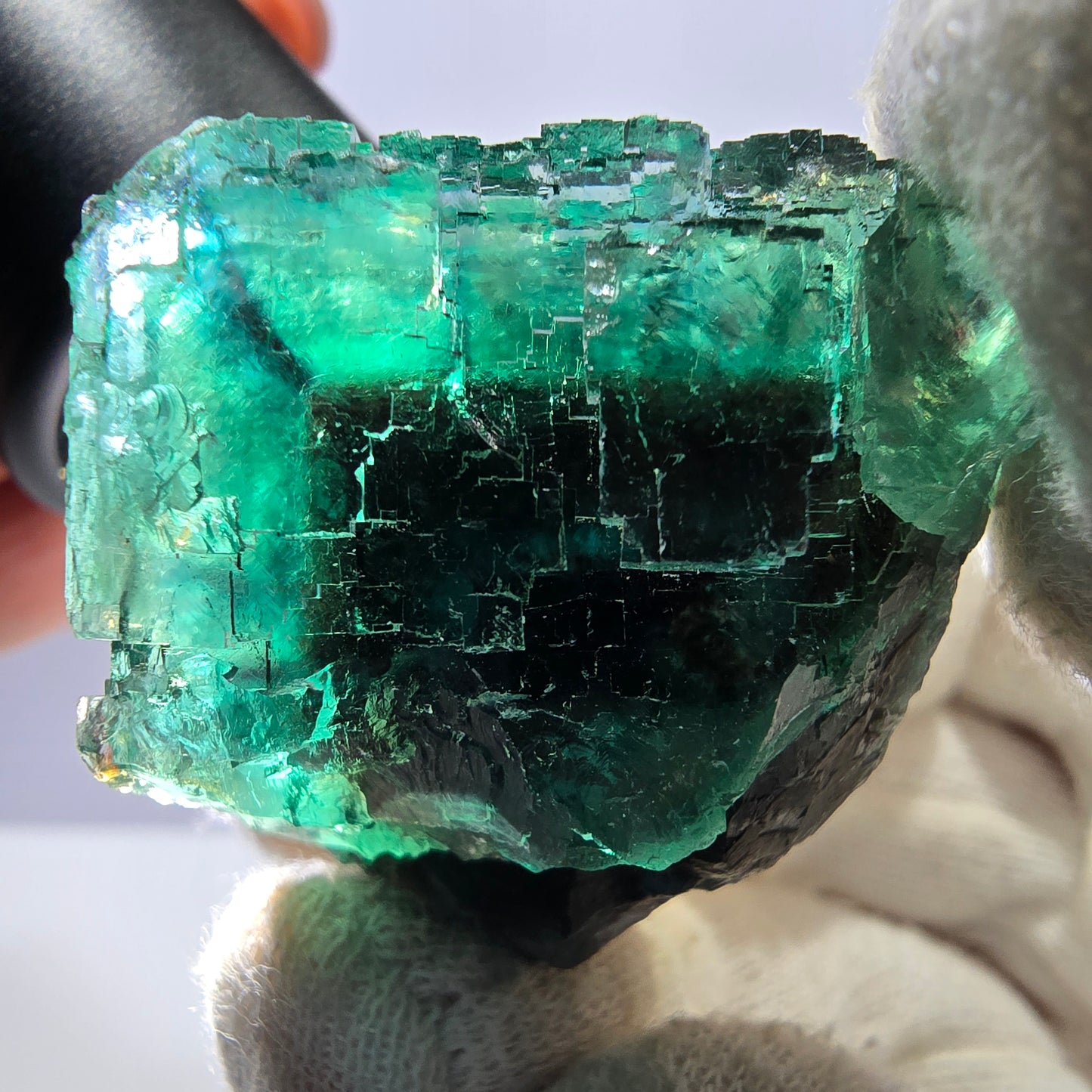 Rare spécimen de cube de fluorite fantôme, parqueté vert Okorusu, Namibie, 37 x 35 x 32 mm