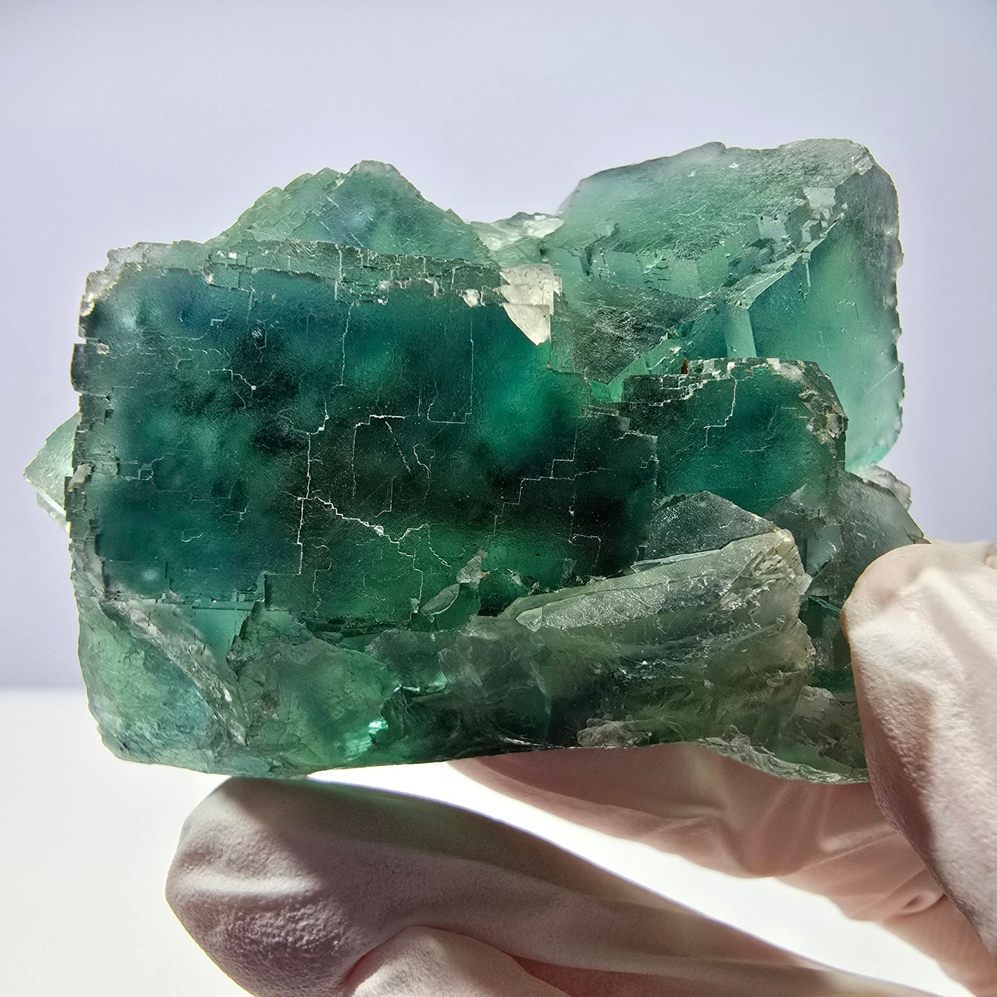 Spécimen de cube de fluorite fantôme transparente, vert parqueté, Okorusu, Namibie, 60 x 45 x 24 mm