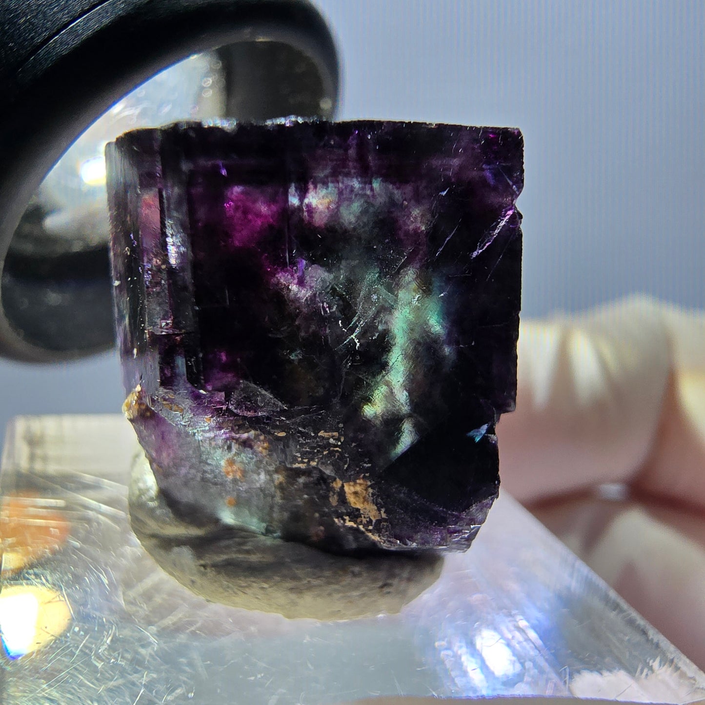 Spécimen de cube de fluorite fantôme, parqueté vert violet Okorusu, Namibie 20 x 20 x 16 mm