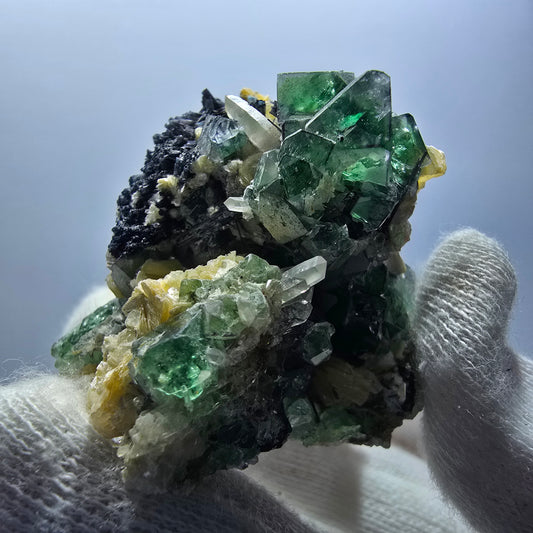 Phantom Fluorit zonal Schörl Rauchquarz Muskovit Erongo, Namibia 56*45*38mm