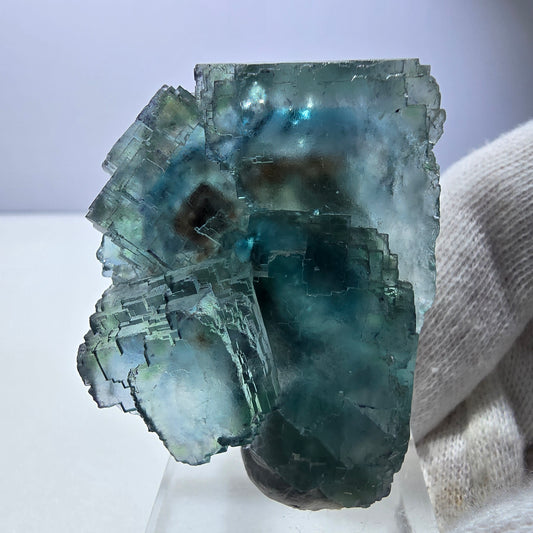 Spécimen de cube de fluorite fantôme, parqueté vert-brun Okorusu, Namibie 48 x 43 x 23 mm