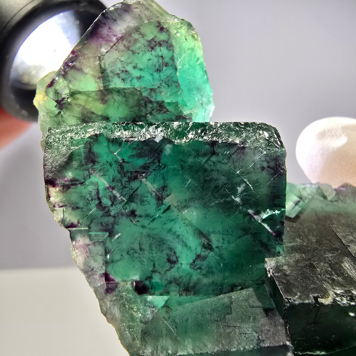 Spécimen de cube de fluorite fantôme parqueté vert violet Okorusu, Namibie 66*42*22mm