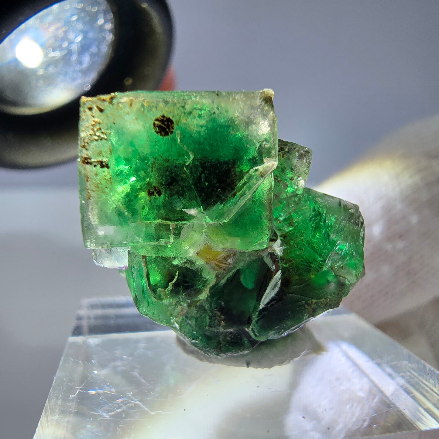 Spécimen de cube de fluorite fantôme, vert-brun, Erongo, Namibie, 23 x 18 x 16 mm