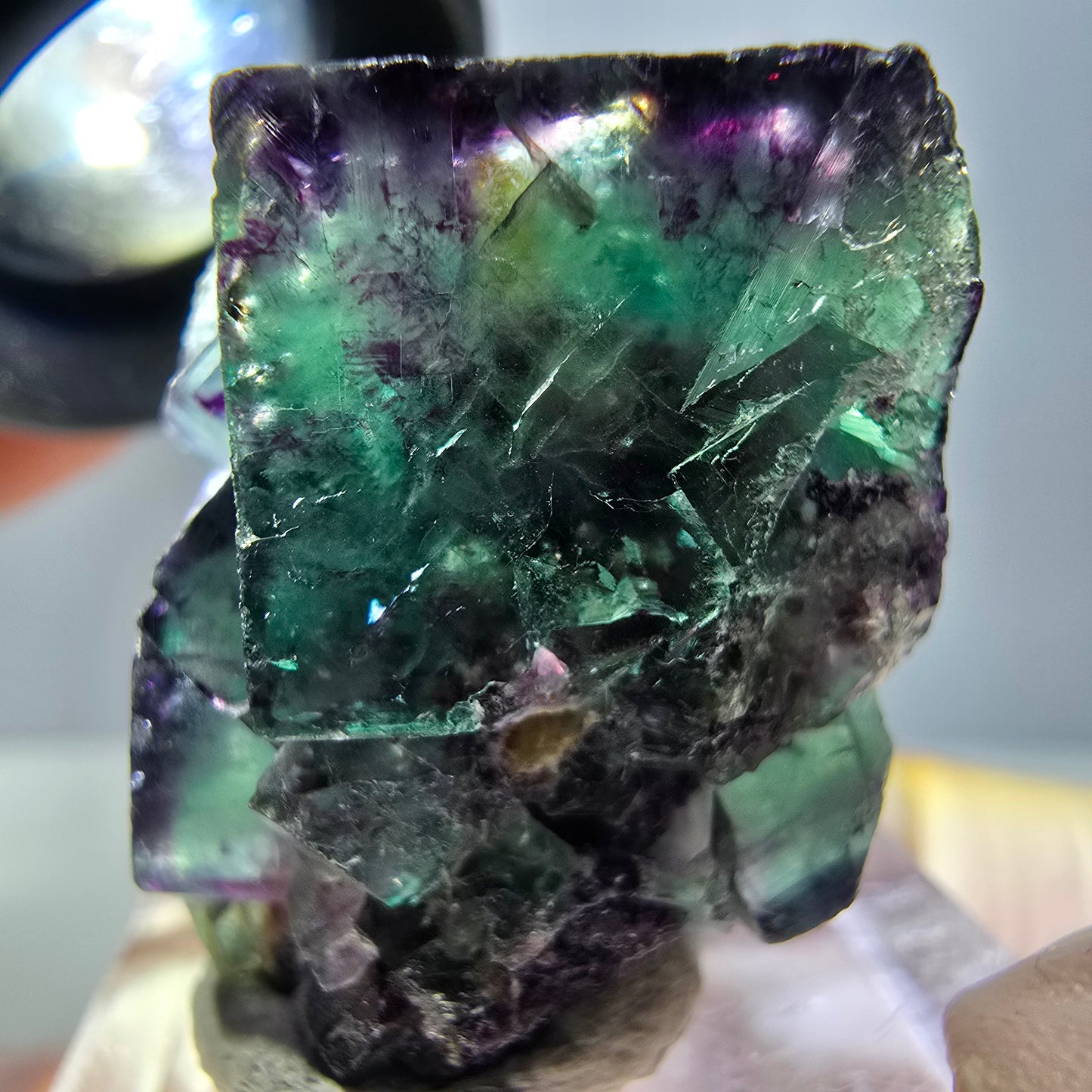 Phantom Fluorit Würfel Stufe, parkettiert grün lila Okorusu, Namibia 27*26*22mm