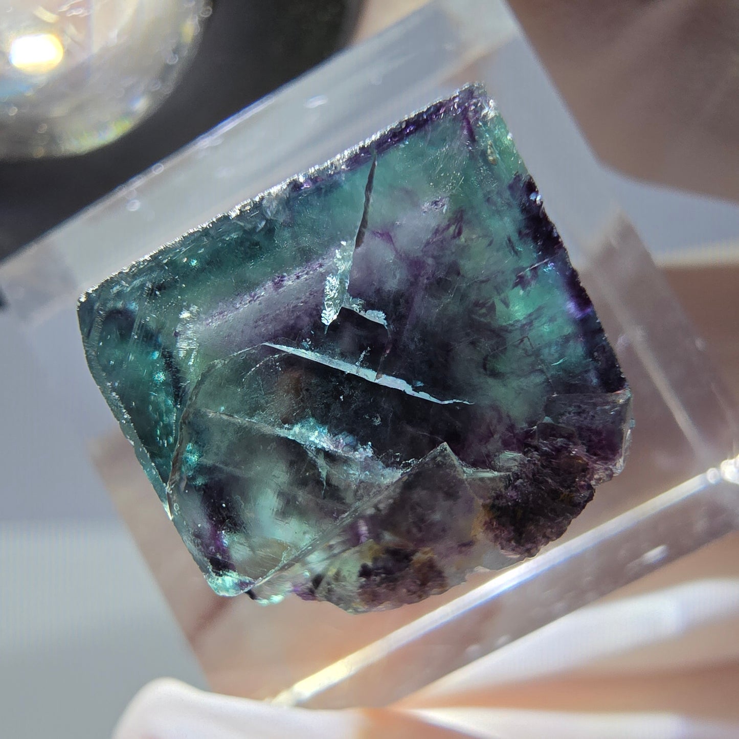 Phantom Fluorit Würfel Stufe, grün lila Okorusu, Namibia 16*14*14mm