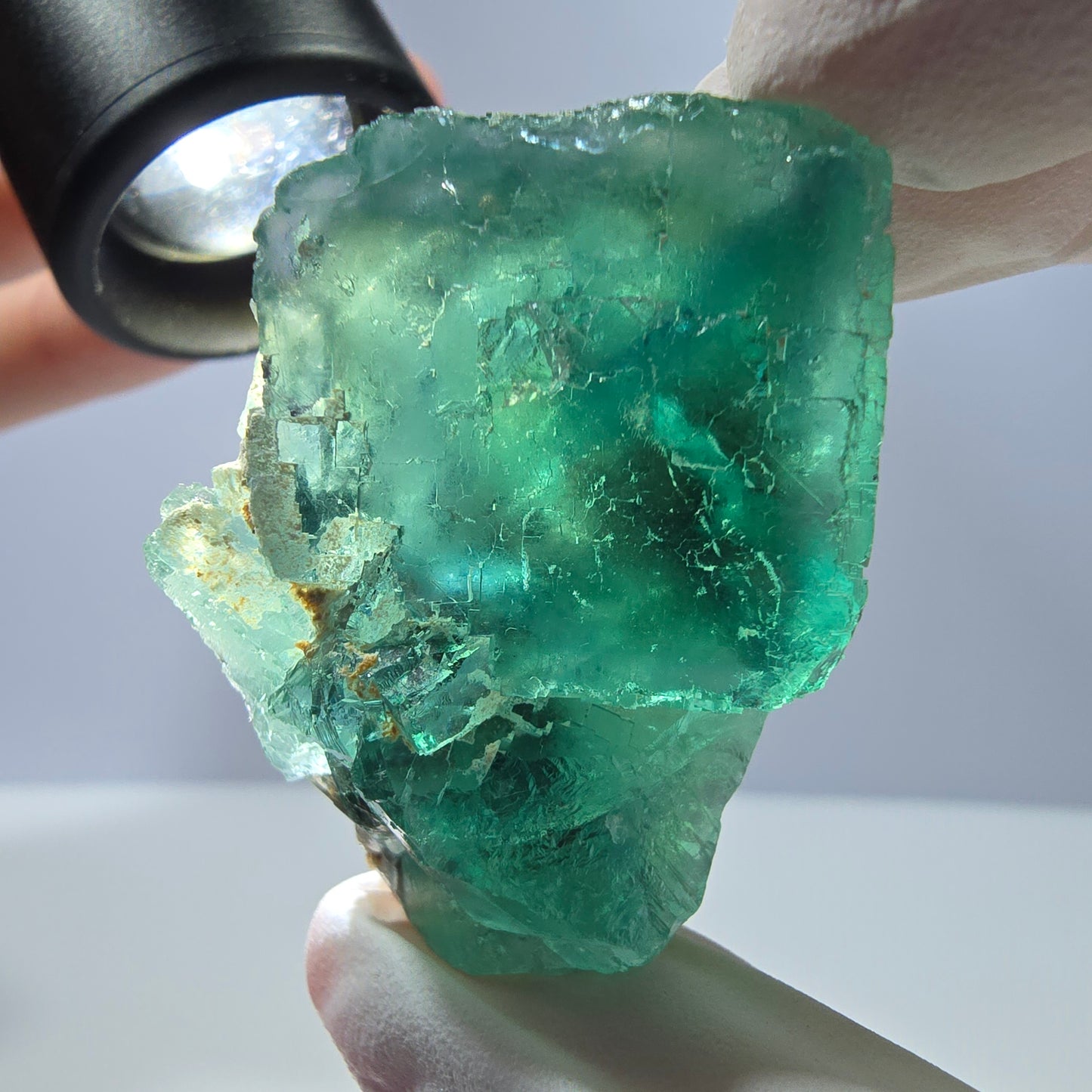 Spécimen de cube de fluorite fantôme transparente, vert parqueté, Okorusu, Namibie, 40 x 35 x 24 mm