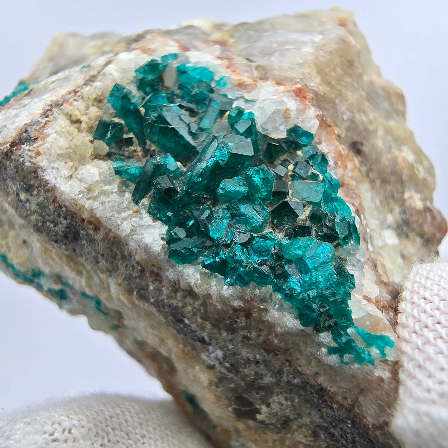 Rare Dioptase on Quartz Specimen Kaokoveld, Namibia 53*41*28mm Mineral Collection