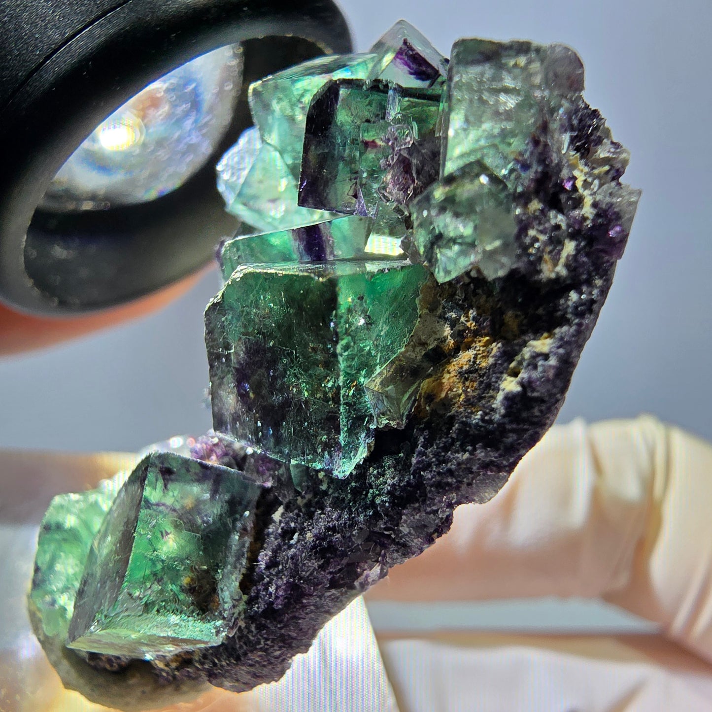 Phantom Fluorit Würfel Stufe, grün lila Okorusu, Namibia 39*30*11mm