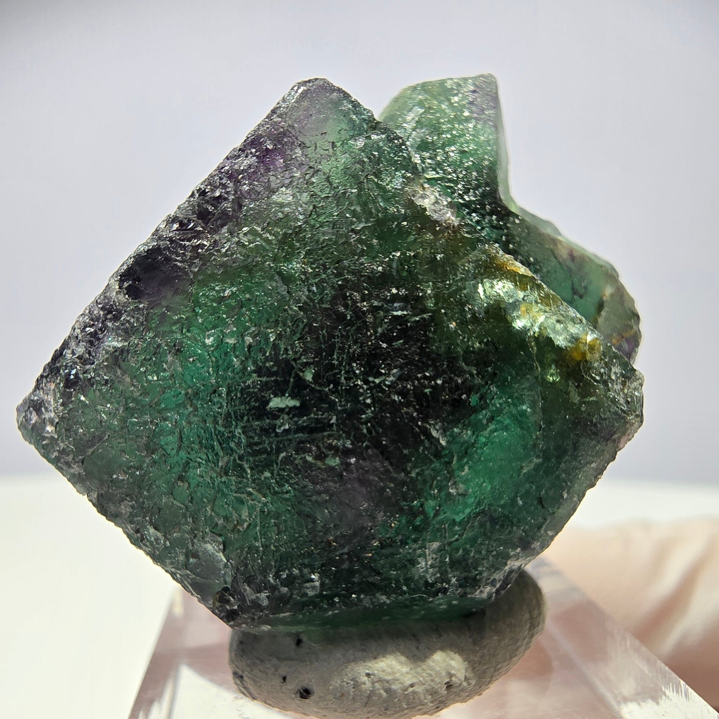 Rare cube de fluorite fantôme parqueté vert violet Okorusu Namibie 35*26*16mm