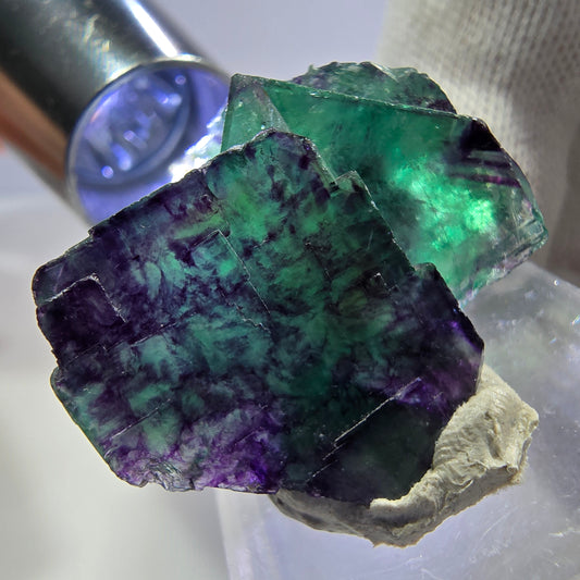Spécimen rare de cube de fluorite fantôme, vert zonal et violet, Okorusu, Namibie, 32 x 28 x 19 mm