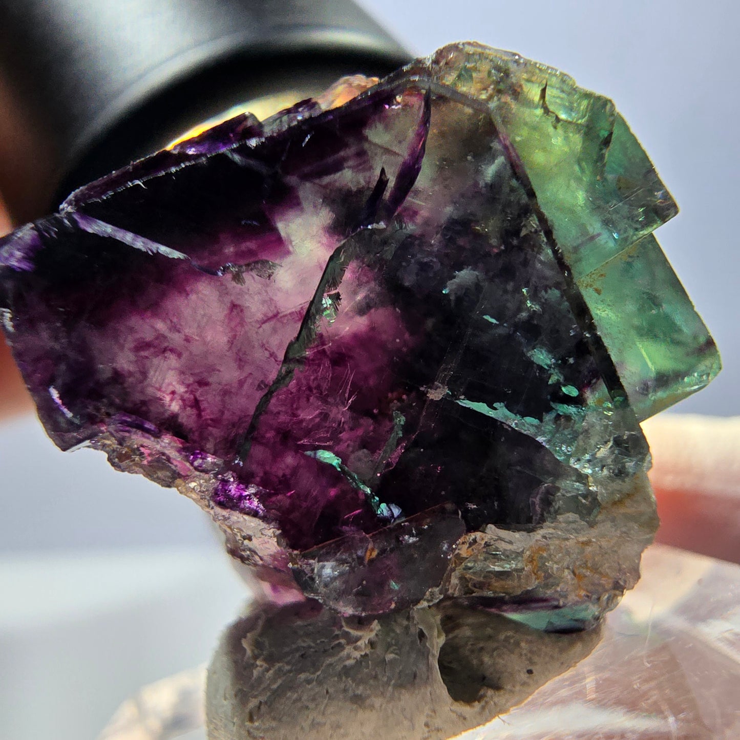 Spécimen de cube de fluorite fantôme, parqueté vert violet Okorusu, Namibie 22 x 20 x 19 mm