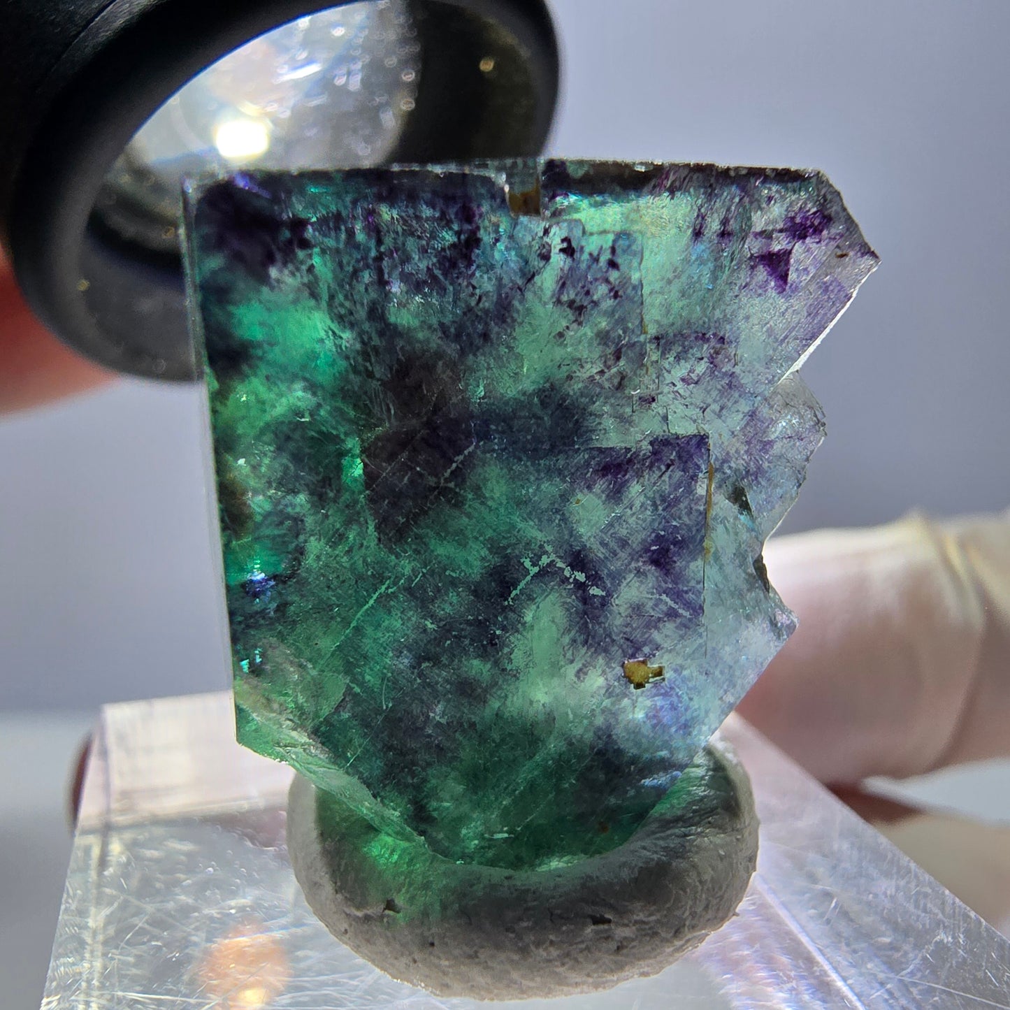 Phantom Fluorit Würfel Stufe, parkettiert grün lila Okorusu, Namibia 22*21*20mm