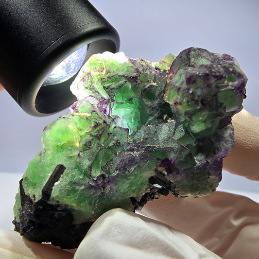 Cube de fluorite fantôme, zonal, muscovite, spécimen de tourmaline Schorl, Erongo, Namibie, 50 x 36 x 36 mm