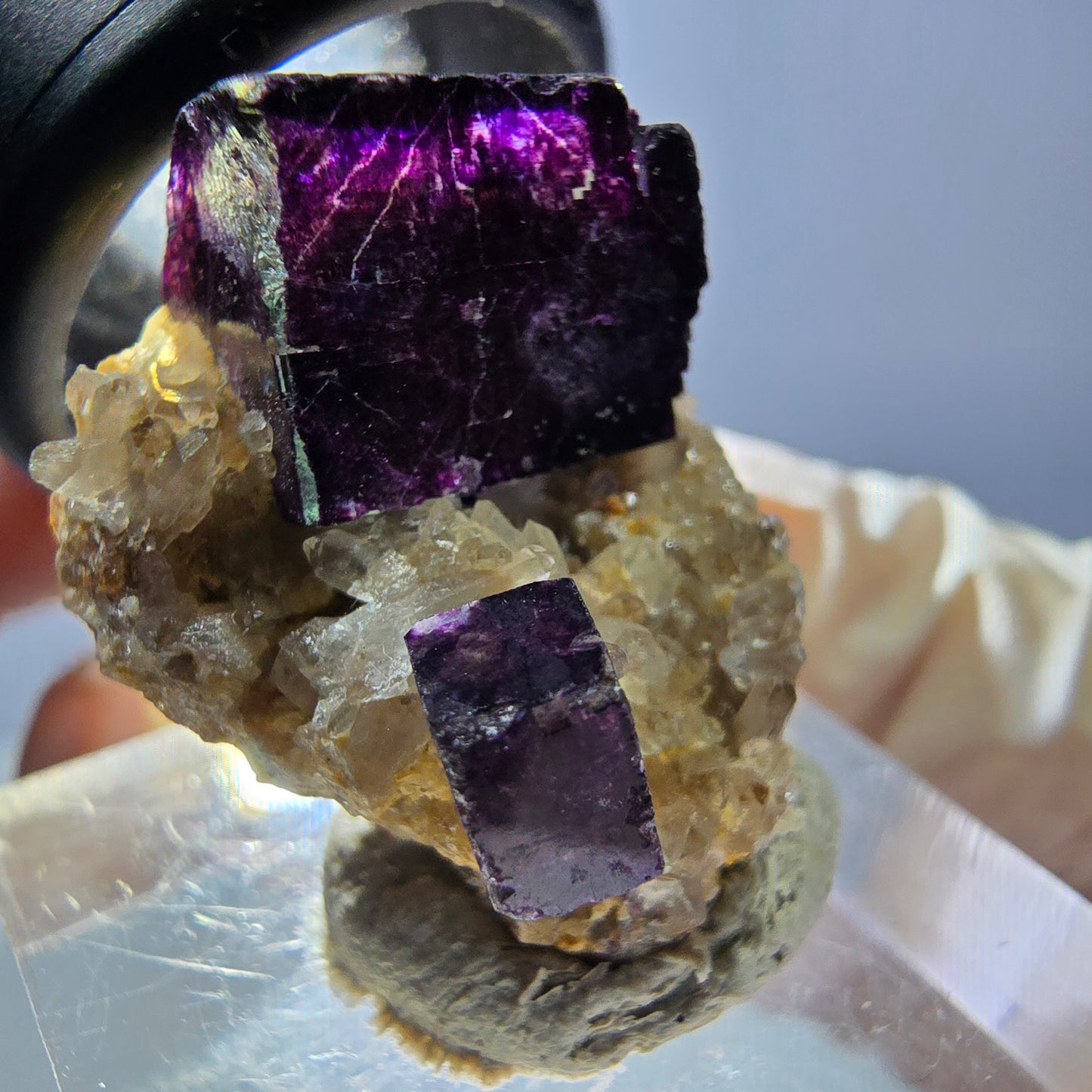 Phantom Fluorit Würfel, Quarz Stufe, grün lila Okorusu, Namibia 29*20*15mm