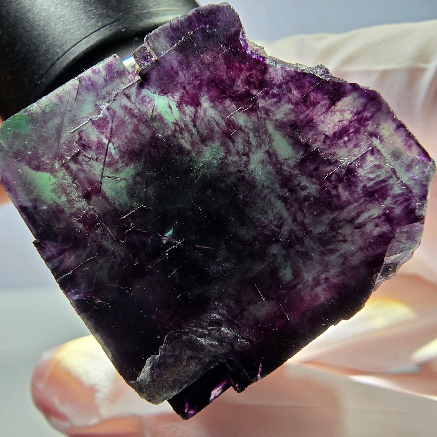 Rare cube de fluorite fantôme parqueté vert violet Okorusu Namibie 29*27*27mm