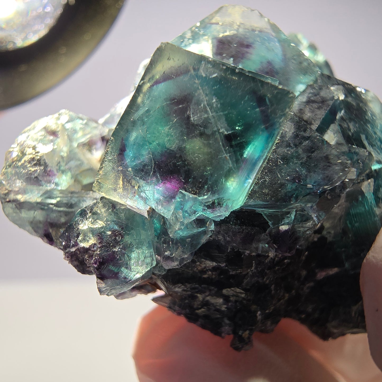 Rare spécimen de cube de fluorite fantôme, vert-violet, Okorusu, Namibie, 45 x 33 x 21 mm