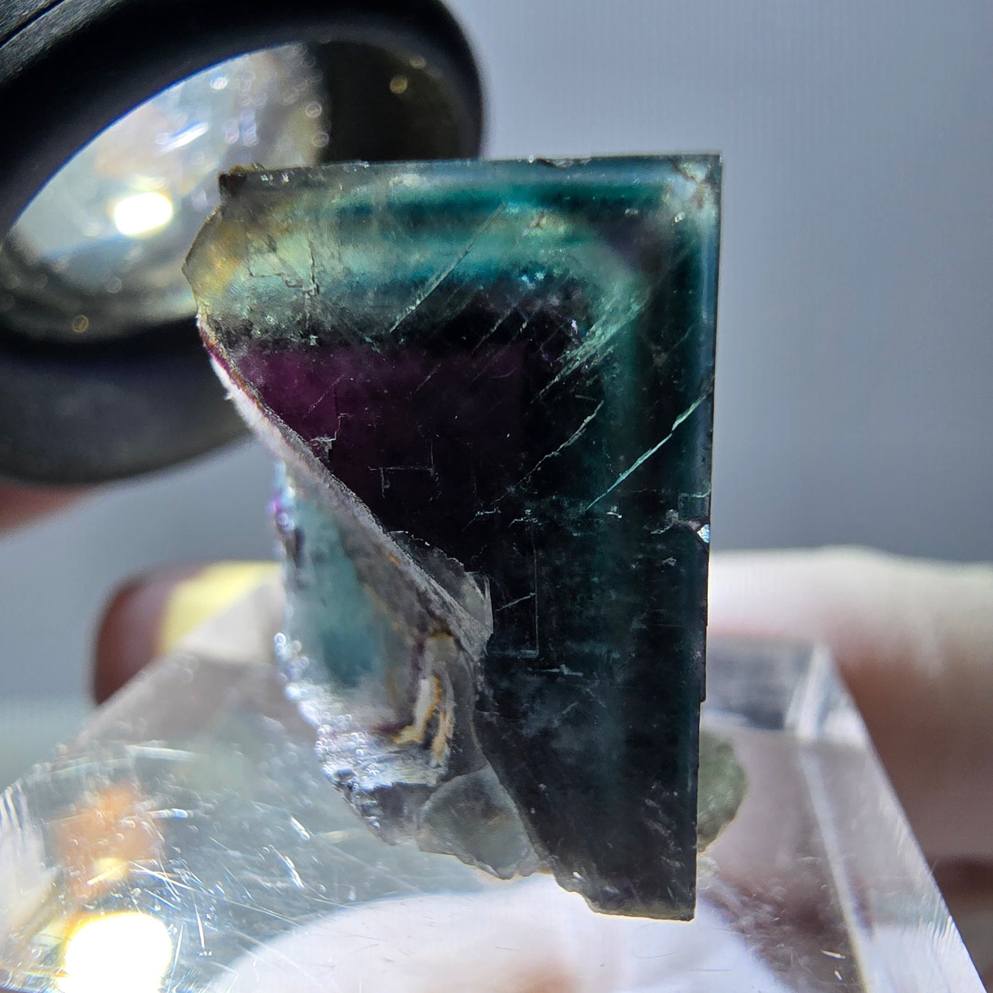 Phantom Fluorit Würfel Stufe, parkettiert grün lila Okorusu, Namibia 20*20*15mm
