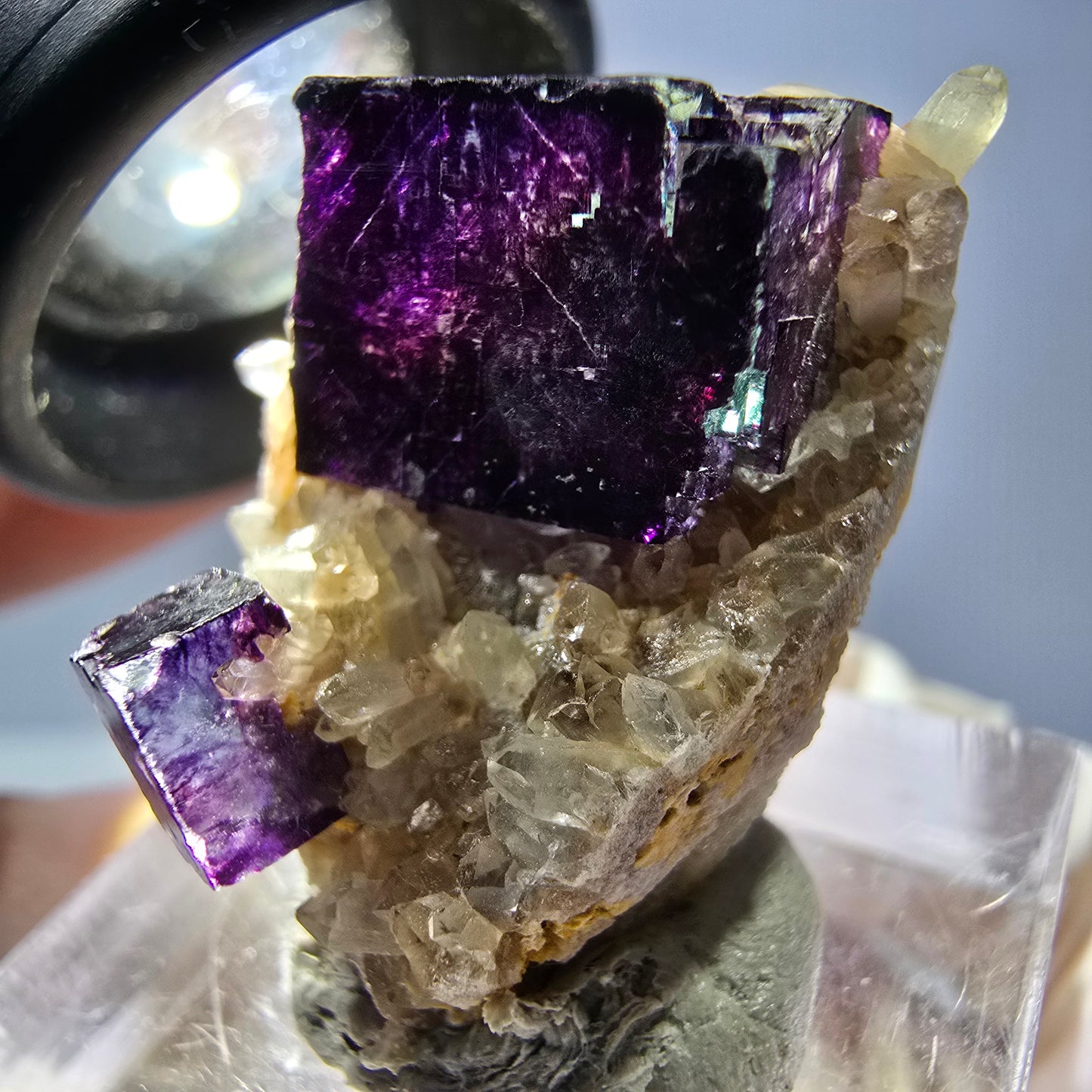 Phantom Fluorit Würfel, Quarz Stufe, grün lila Okorusu, Namibia 29*20*15mm