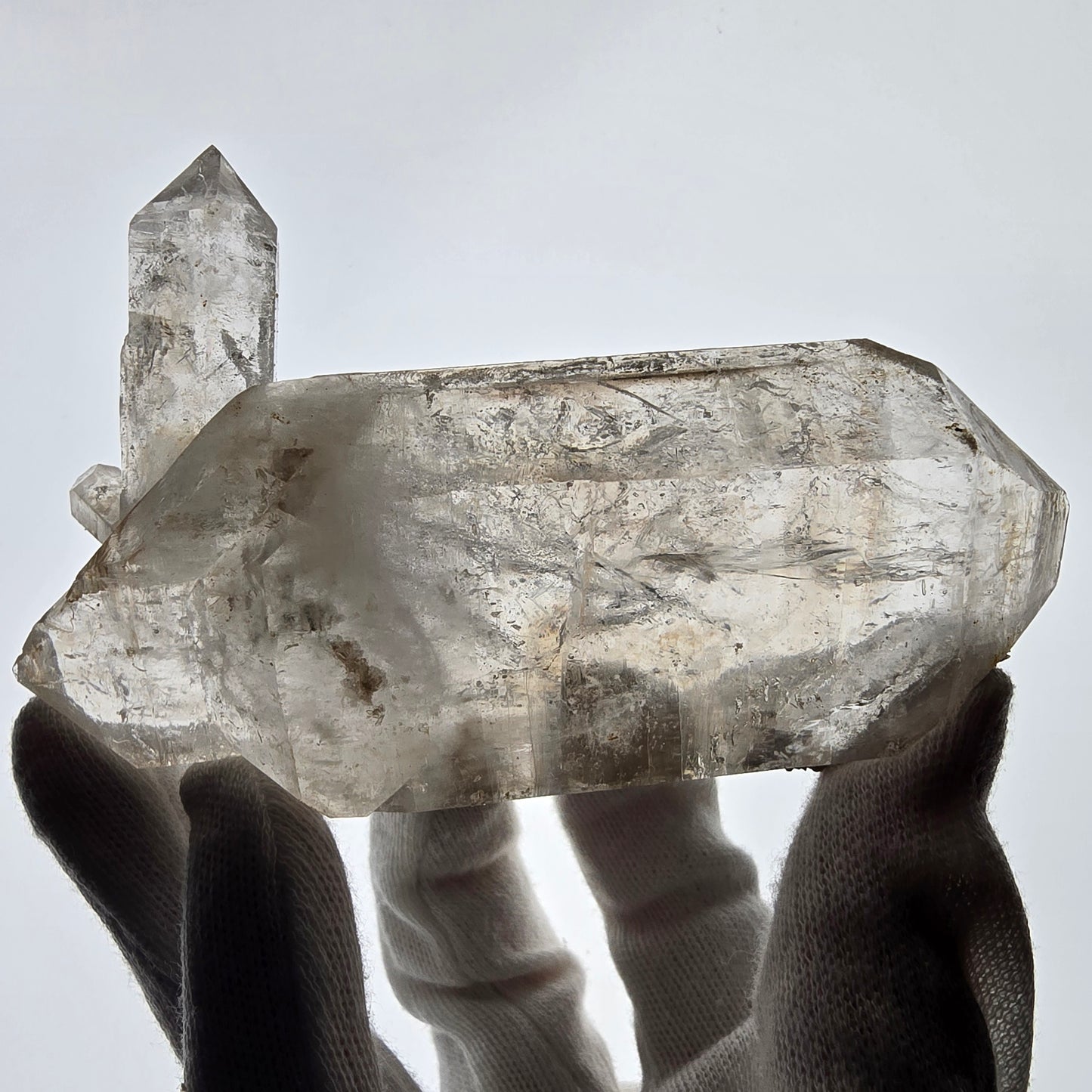 Quartz fumé squelette Enhydro DT, calcite UV, 3x Bubble Valentine Pocket Namibie 121 x 76 x 35 mm