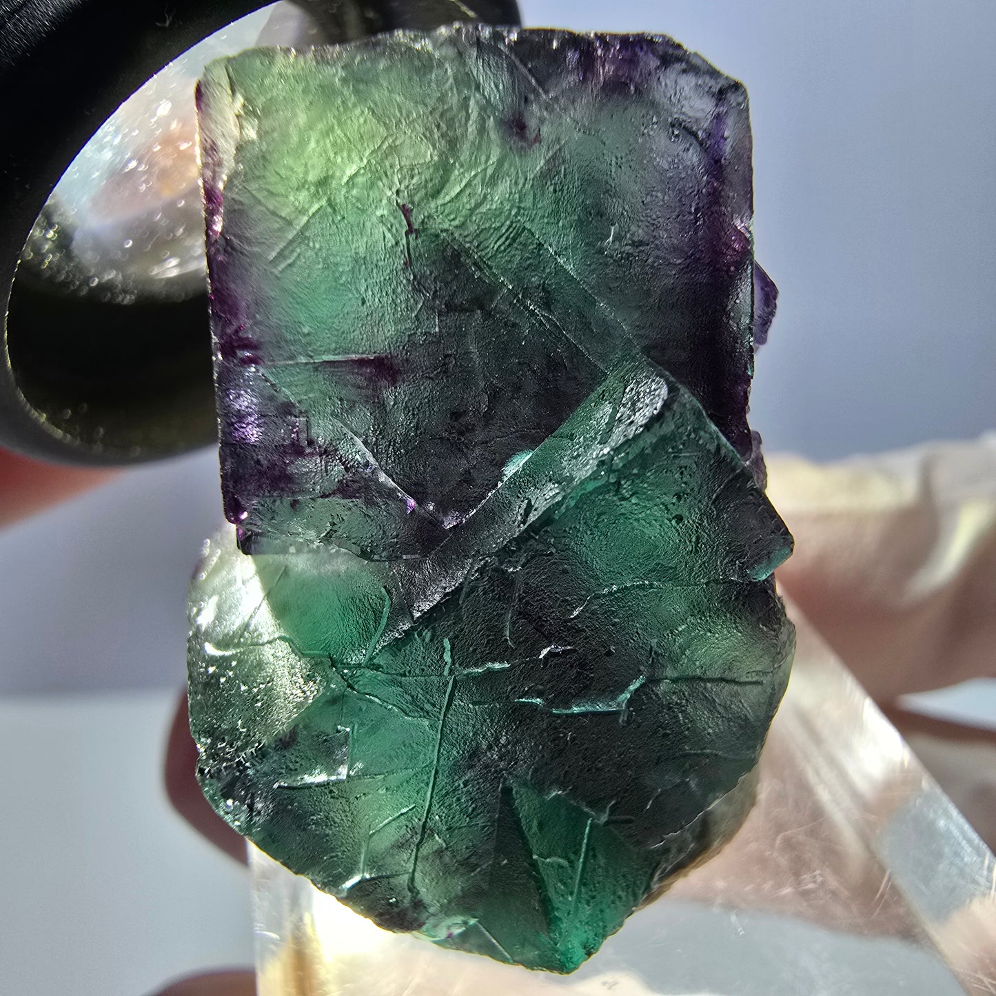 Spécimen de cube de fluorite fantôme, parqueté vert violet Okorusu, Namibie 32*23*16 mm