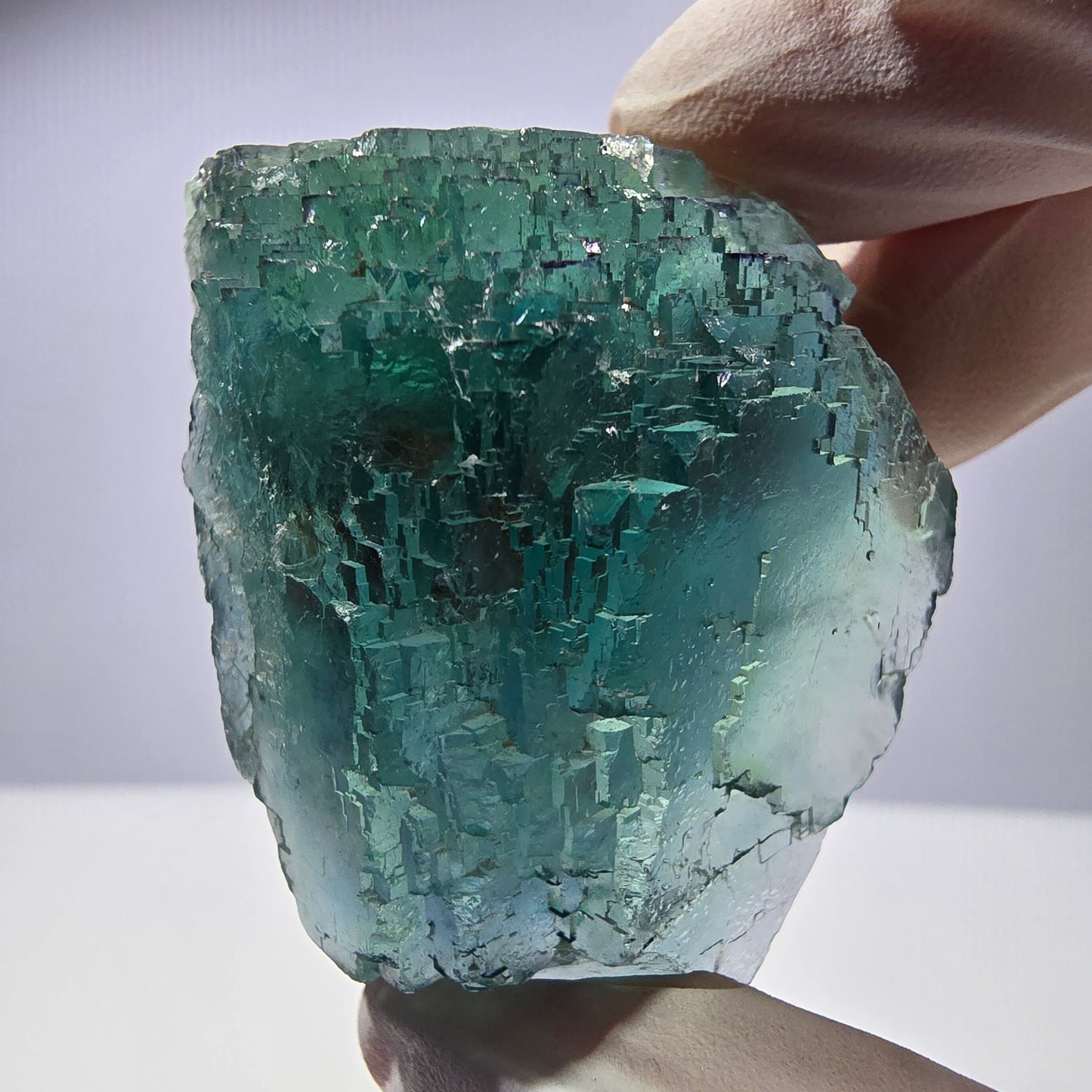 Spécimen de cube de fluorite fantôme transparente, vert parqueté, Okorusu, Namibie, 47 x 40 x 22 mm