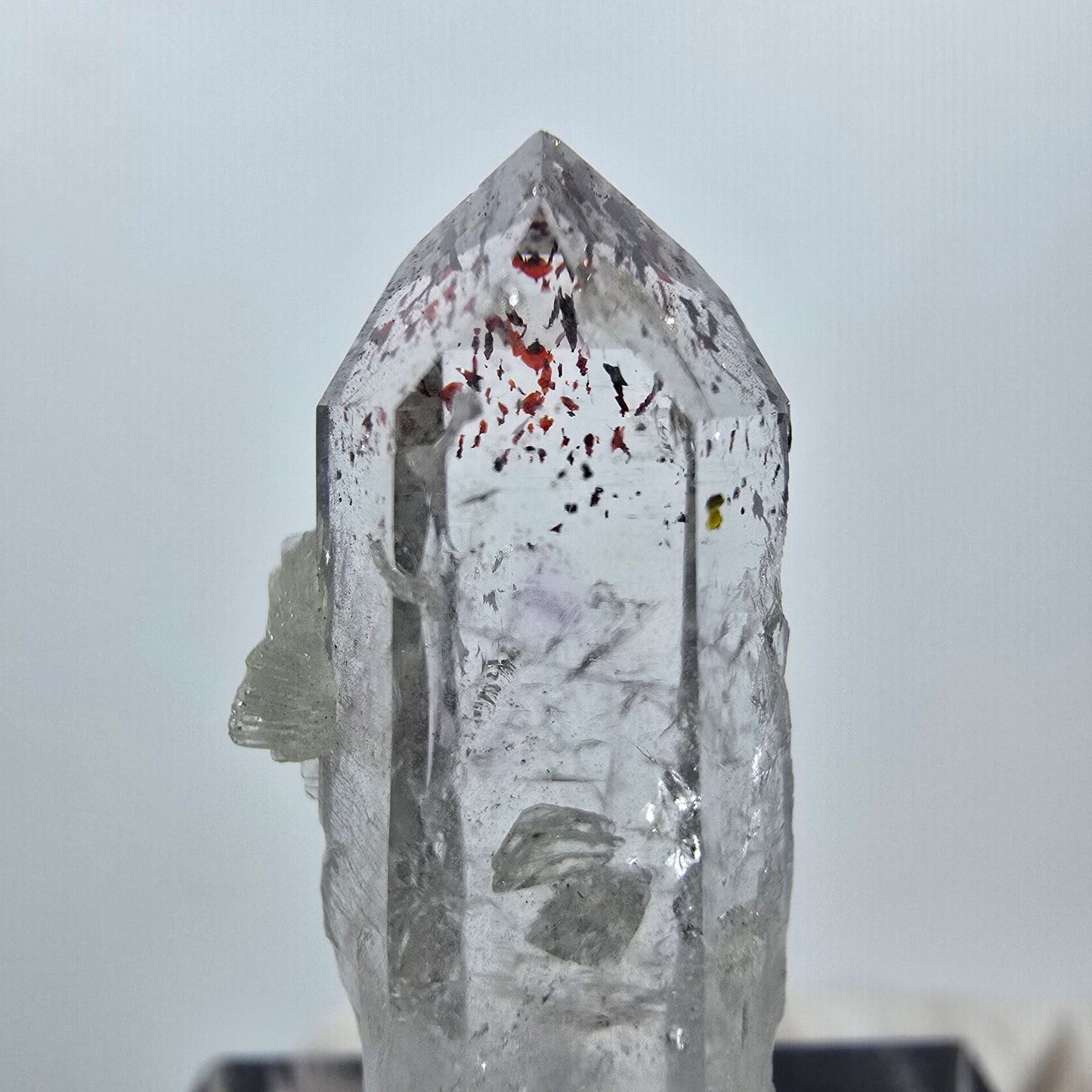 Quartz Harlequin avec préhnite Point Streep Mine, Goboboseb, Namibie 31 x 12 x 9 mm