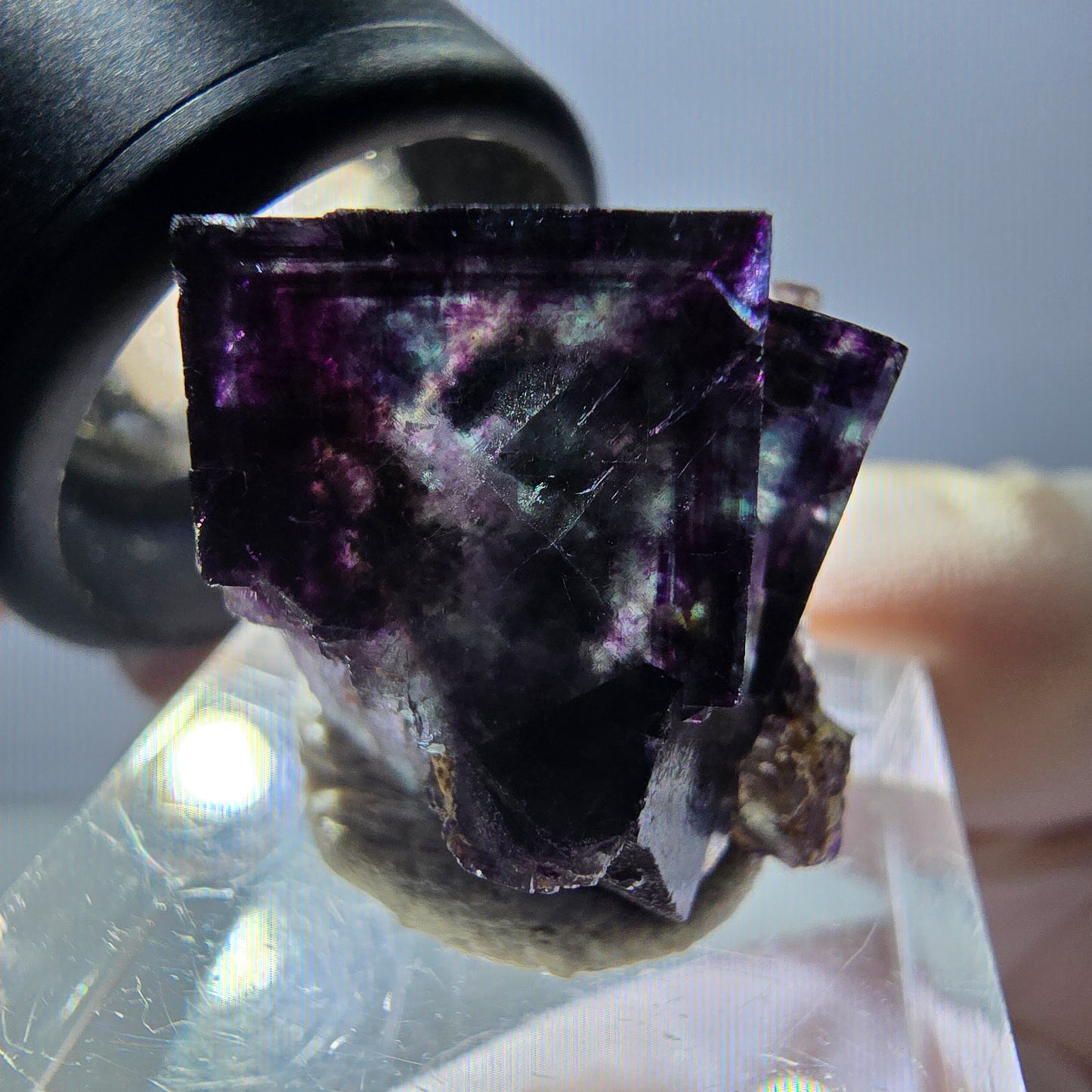 Spécimen de cube de fluorite fantôme, parqueté vert violet Okorusu, Namibie 20 x 20 x 16 mm