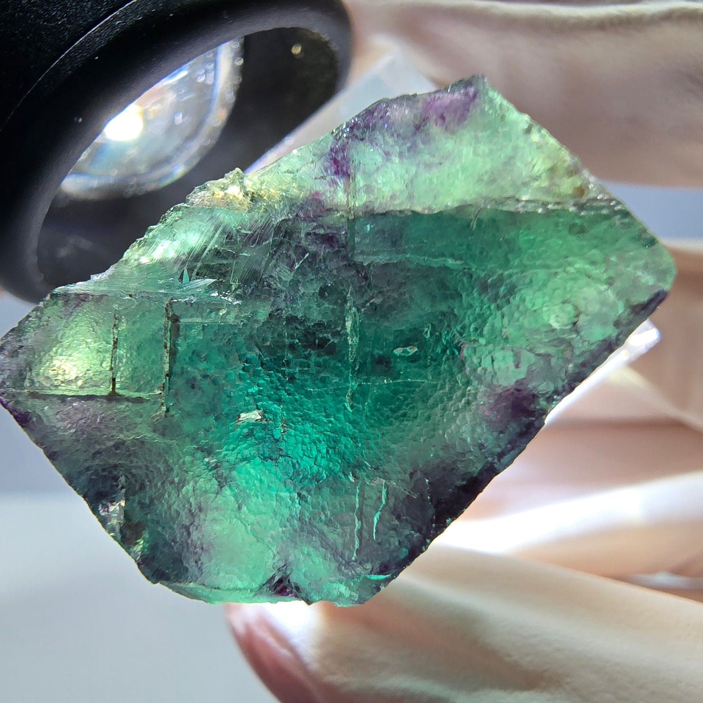 Phantom Fluorit Würfel Stufe, parkettiert grün lila Okorusu, Namibia 25*23*18mm