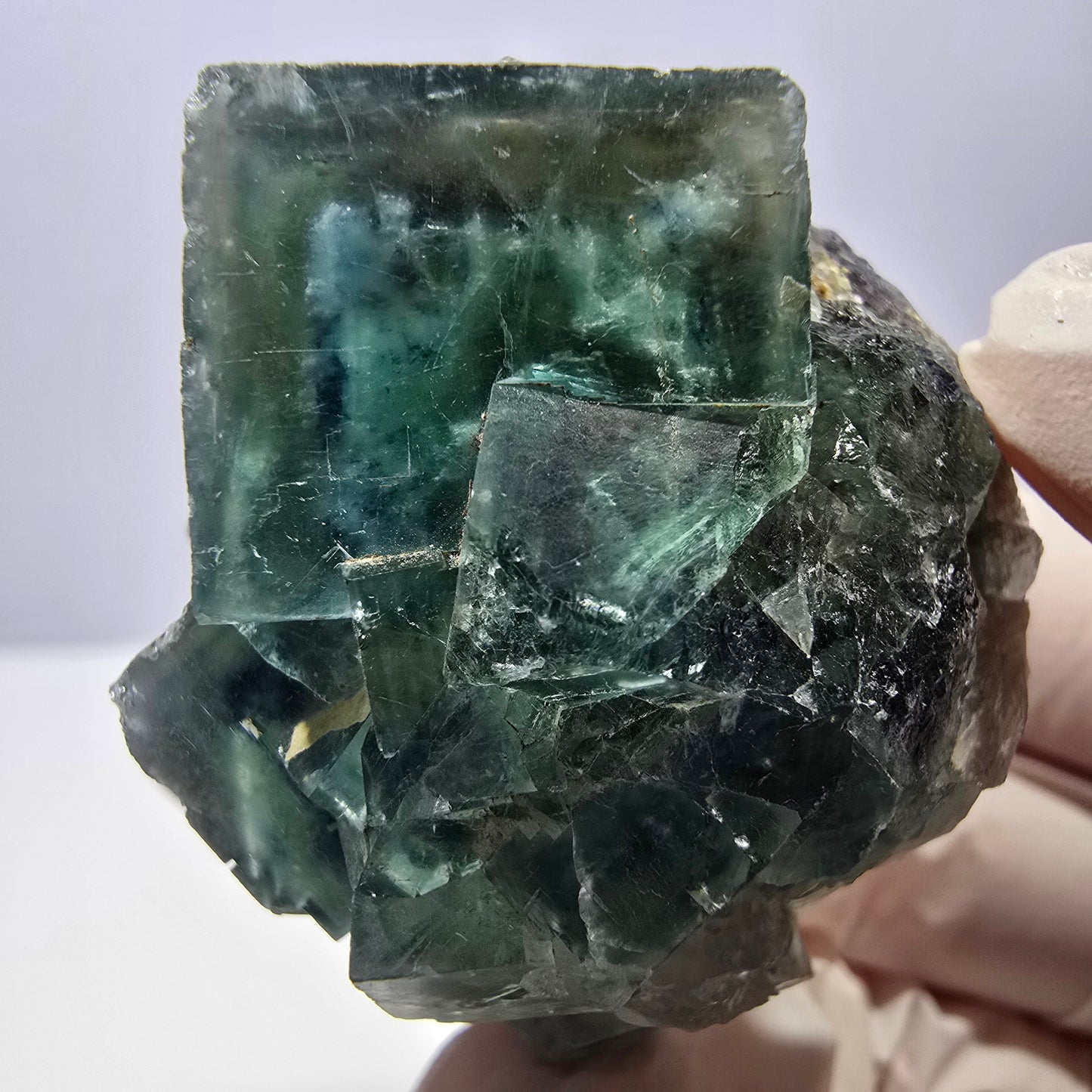 Rare cube de fluorite fantôme, spécimen de quartz vert Okorusu, Namibie 44 x 41 x 39 mm