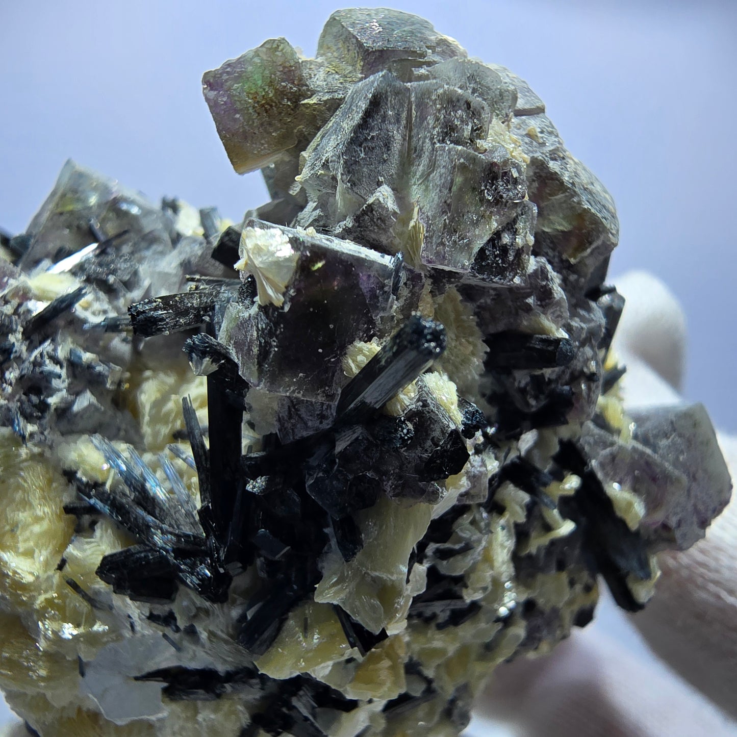 Colorful Phantom Fluorite Cubes Schorl Tourmaline Muscovite Erongo, Namibia 95*71*57mm