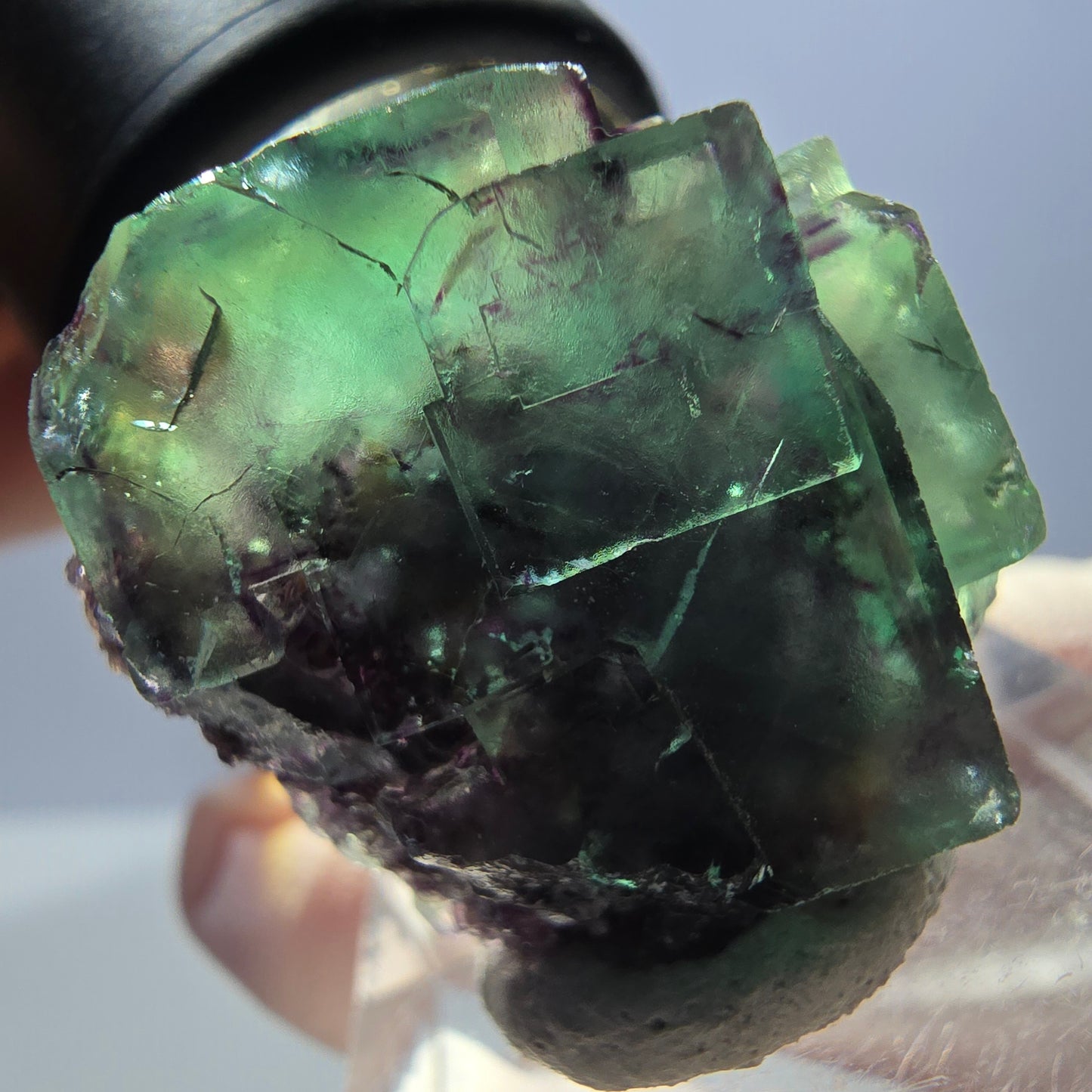 Spécimen de cube de fluorite fantôme, parqueté vert violet Okorusu, Namibie 26*25*16 mm
