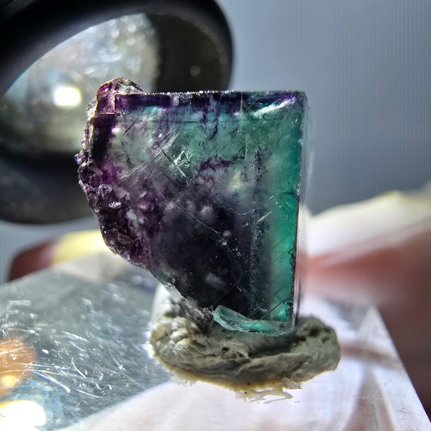 Phantom Fluorit Würfel Stufe, grün lila Okorusu, Namibia 16*14*14mm