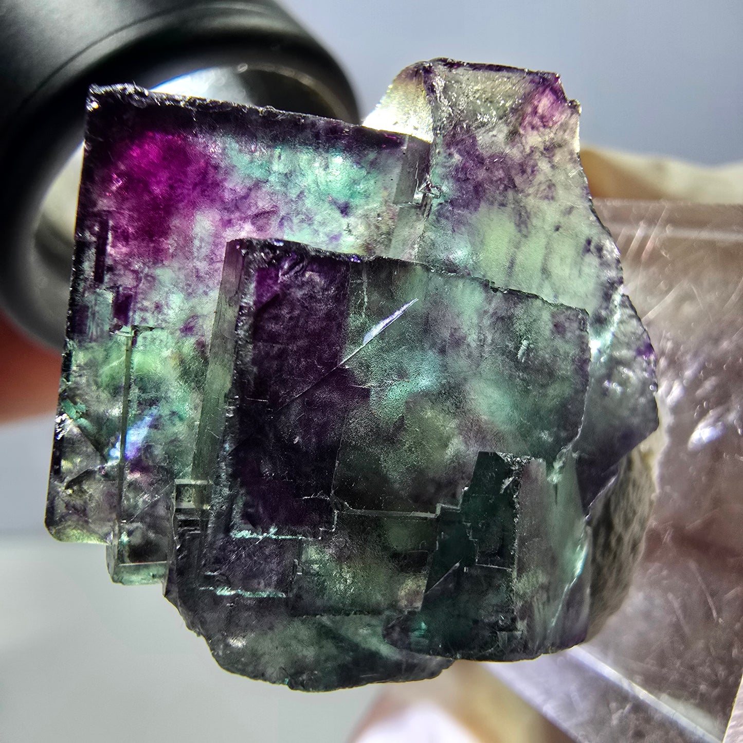 Phantom Fluorit Würfel Stufe, parkettiert grün lila Okorusu, Namibia 33*25*19mm