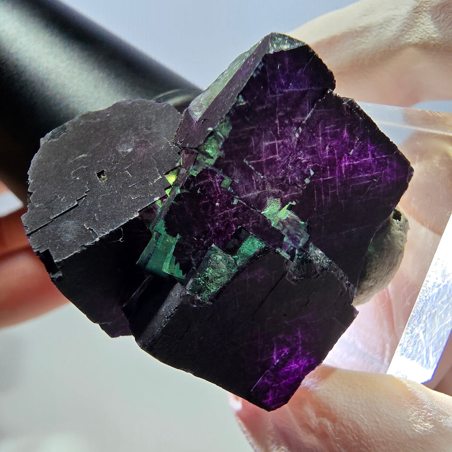 Phantom Fluorit Würfel Stufe grün lila zonal 11:11 Angel Pocket, Namibia 30*28*25mm
