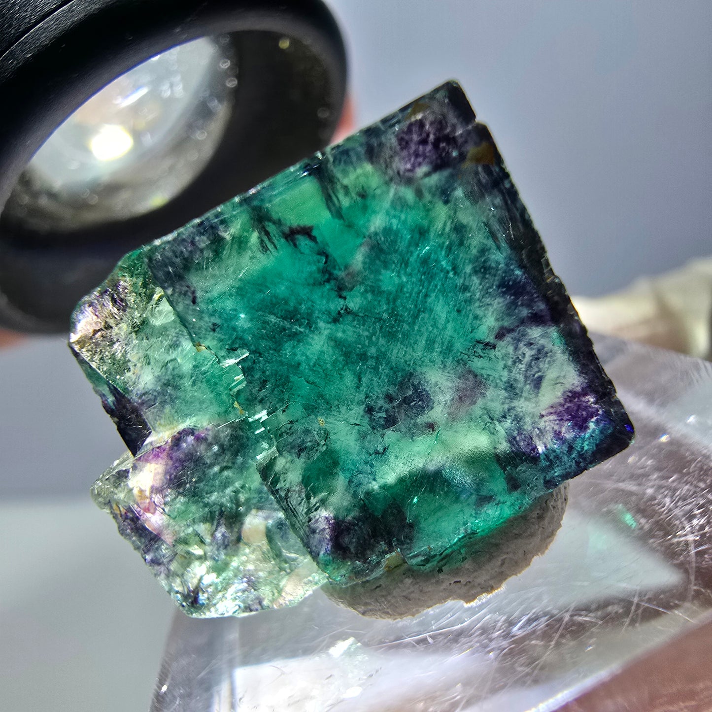 Phantom Fluorit Würfel Stufe, parkettiert grün lila Okorusu, Namibia 18*15*13mm