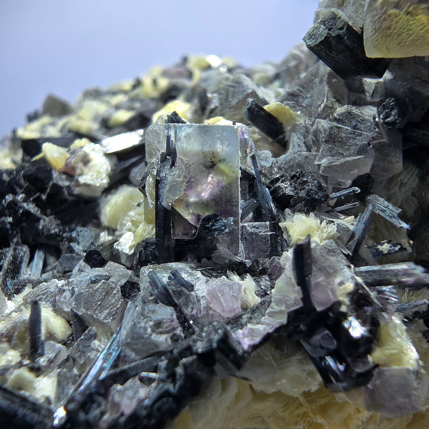 Colorful Phantom Fluorite Cubes Schorl Tourmaline Muscovite Erongo, Namibia 95*71*57mm