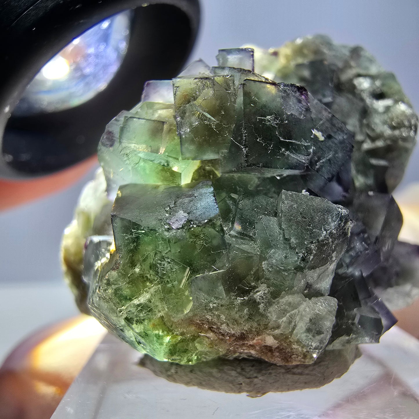 Spécimen de cube de fluorite fantôme, vert violet, Okorusu, Namibie, 35 x 28 x 22 mm