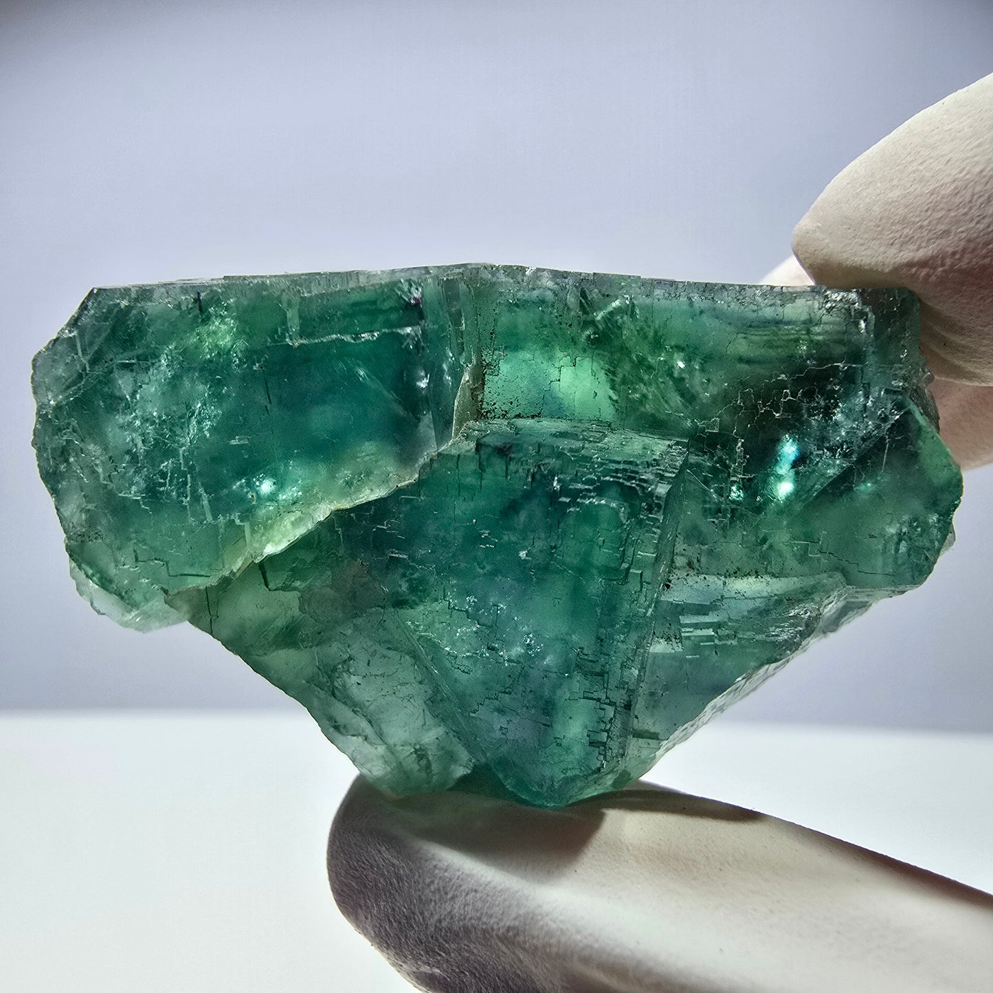 Spécimen de cube de fluorite fantôme transparente, vert parqueté, Okorusu, Namibie, 50 x 34 x 21 mm