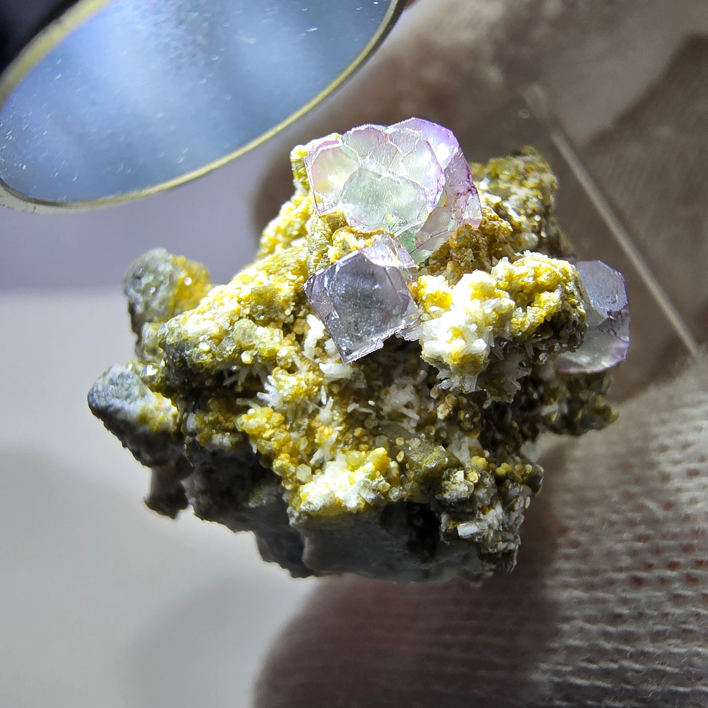 Cube de fluorite fantôme zonal, spécimen de muscovite, Erongo, Namibie, 27 x 25 x 23 mm