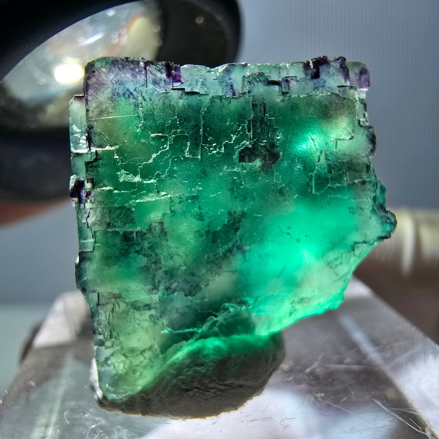 Phantom Fluorit Würfel Stufe, parkettiert grün lila Okorusu, Namibia 20*19*18mm