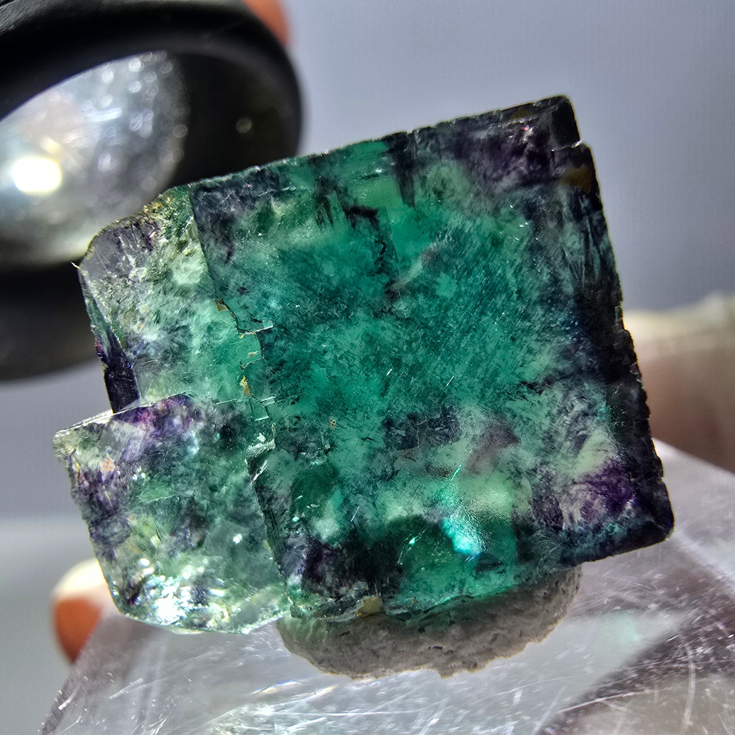 Phantom Fluorit Würfel Stufe, parkettiert grün lila Okorusu, Namibia 18*15*13mm