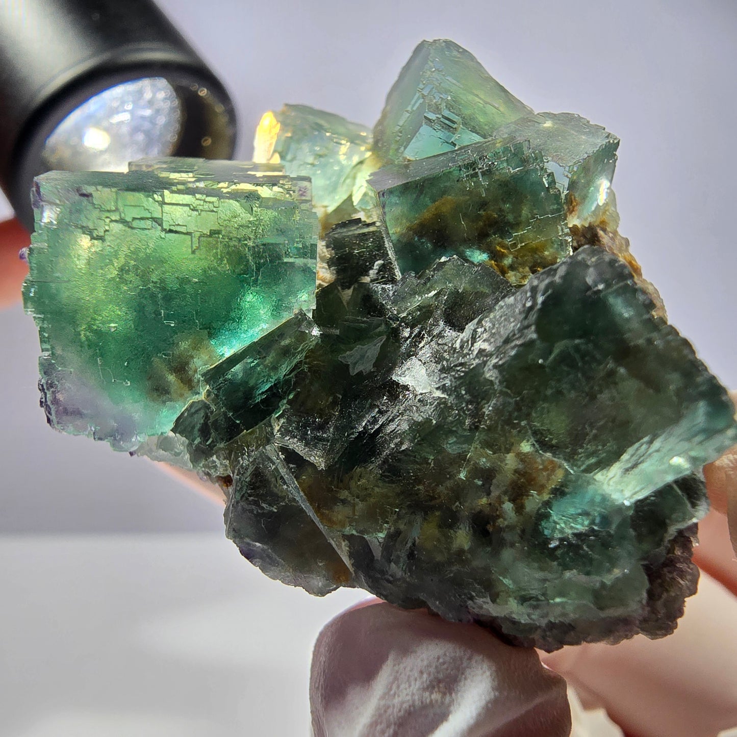 Klare Phantom Fluorit Würfel Stufe, parkettiert grün Okorusu, Namibia 54*35*26mm