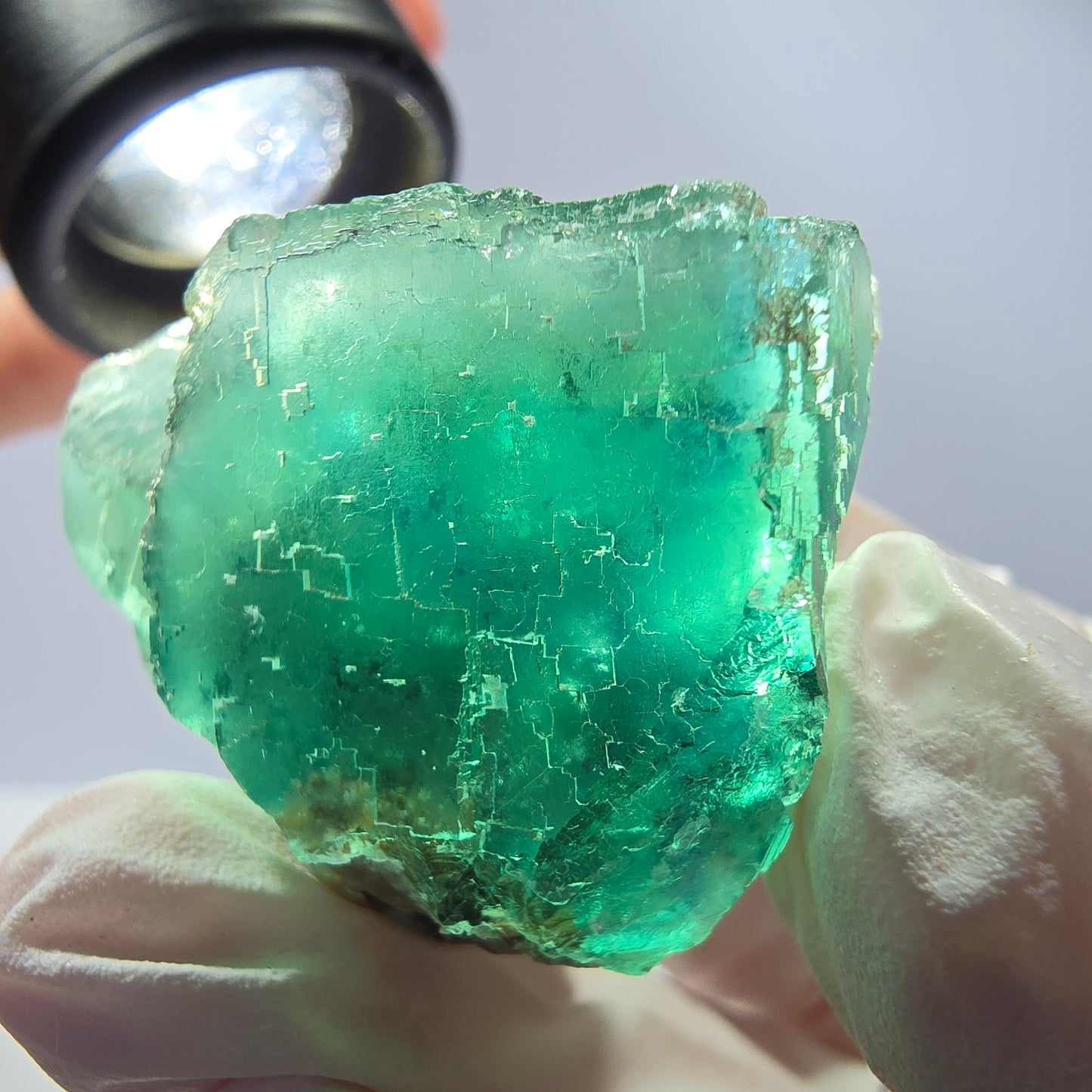 Spécimen de cube de fluorite fantôme transparente, vert parqueté, Okorusu, Namibie, 40 x 35 x 24 mm