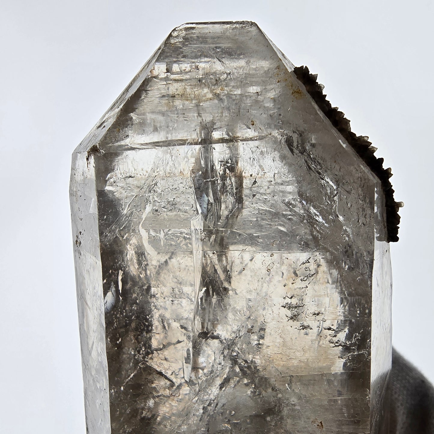 Quartz fumé squelette Enhydro DT, calcite UV, 3x Bubble Valentine Pocket Namibie 121 x 76 x 35 mm