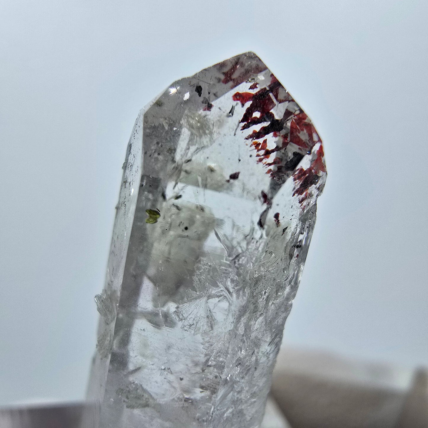 Quartz Harlequin avec préhnite Point Streep Mine, Goboboseb, Namibie 31 x 12 x 9 mm